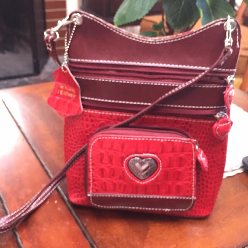 Red leather crossbody purse